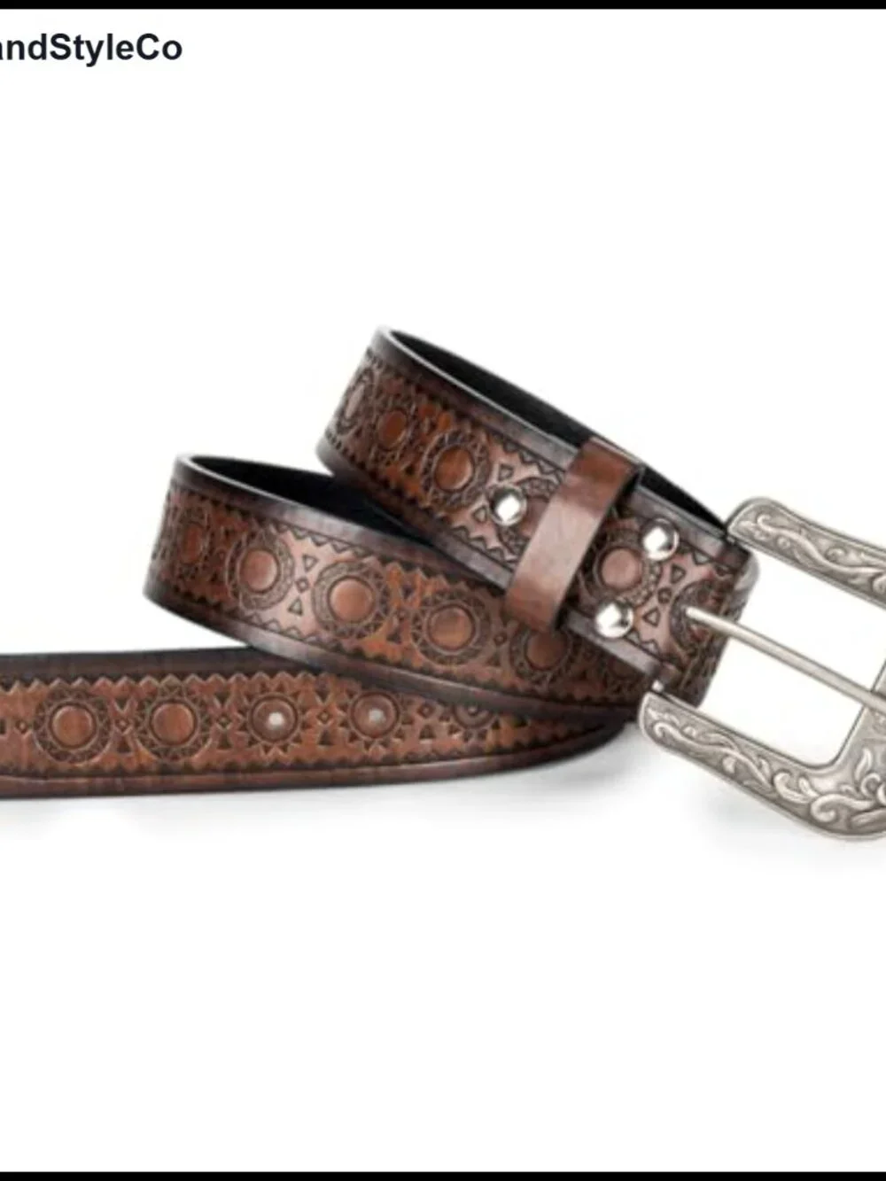 PU Leather Western Cowgirl Belt with Vintage Carved Buckle
